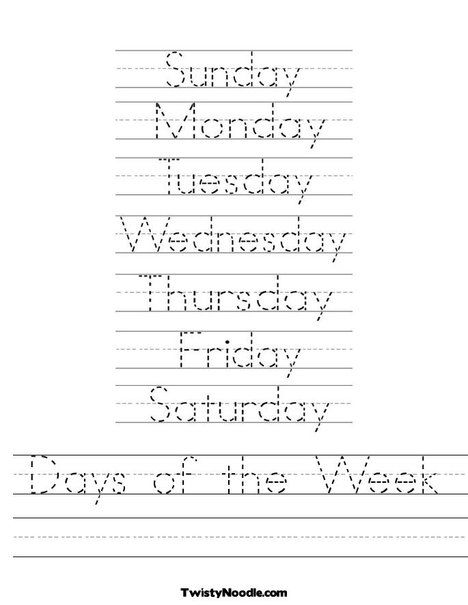Free Printable Days Of The Week Worksheets For Preschool