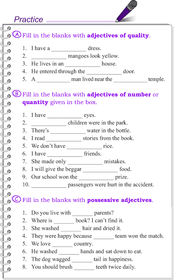English Grammar Adjectives Worksheets For Grade 2
