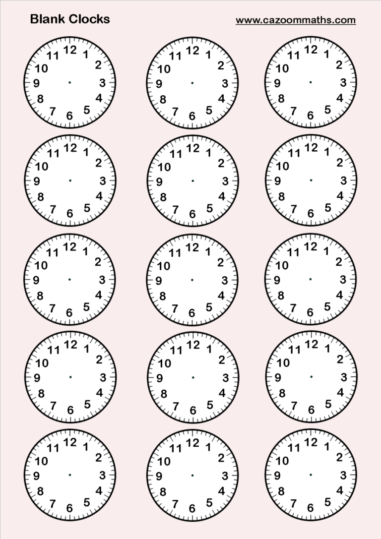 Printable Blank Clock Worksheets