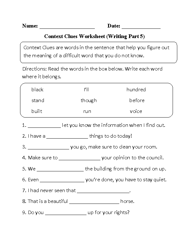 5th Grade 6th Grade Context Clues Worksheets