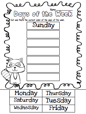 1st Grade Grade 1 Days Of The Week Worksheets