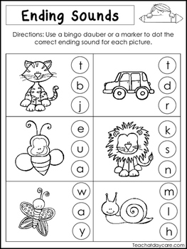 Ending Sounds Worksheets For Preschoolers