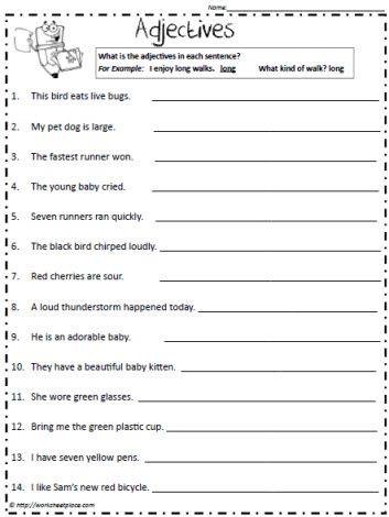 Kinds Of Adjectives Worksheets For Grade 7