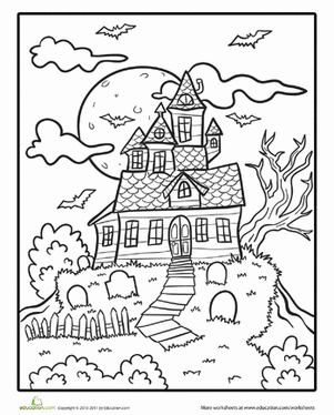 Spooky Haunted House Spooky Scary Halloween Coloring Pages