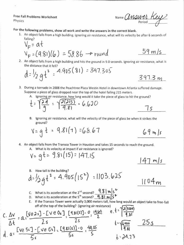 Physics Worksheet 1-d Motion