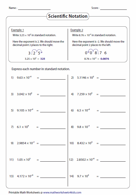 Grade 8 Scientific Notation Practice Worksheet