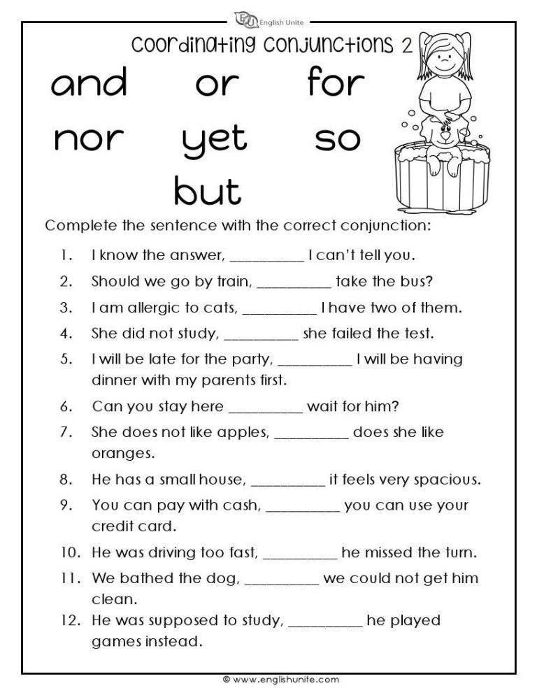 4th Grade Conjunction Worksheets With Answers