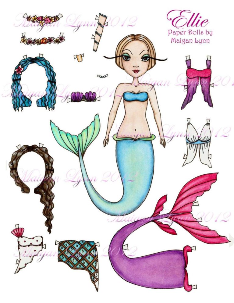 Mermaid Printable Paper Doll Coloring Pages