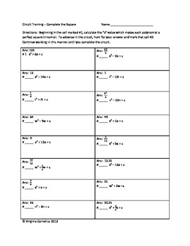 Completing The Square Worksheet With Answers Pdf
