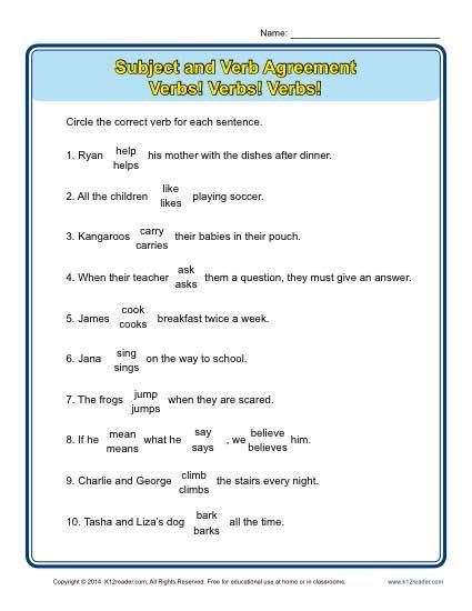 Subject Verb Agreement Worksheets For Grade 8 Pdf