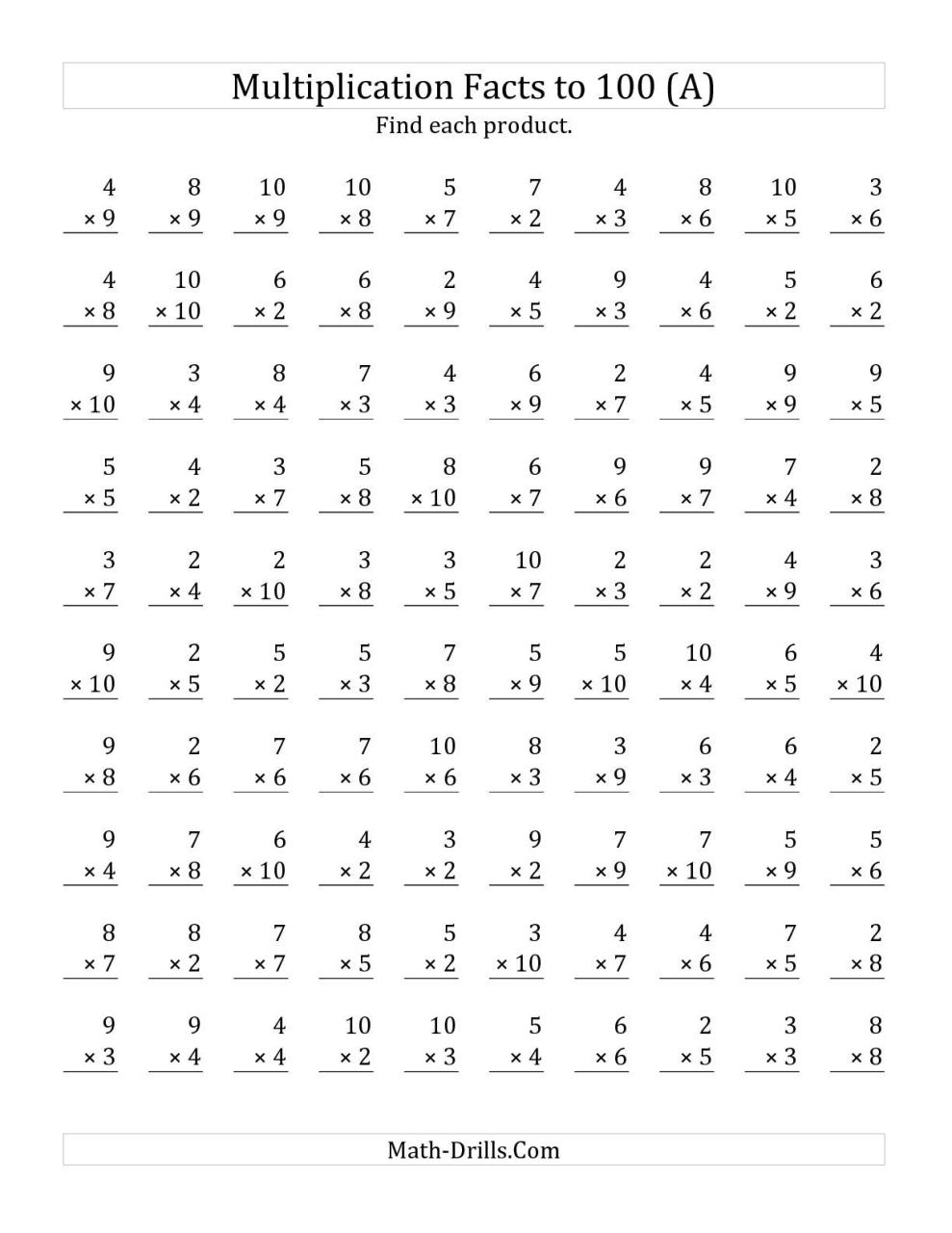 Multiplication Math Sheets For 6th Grade