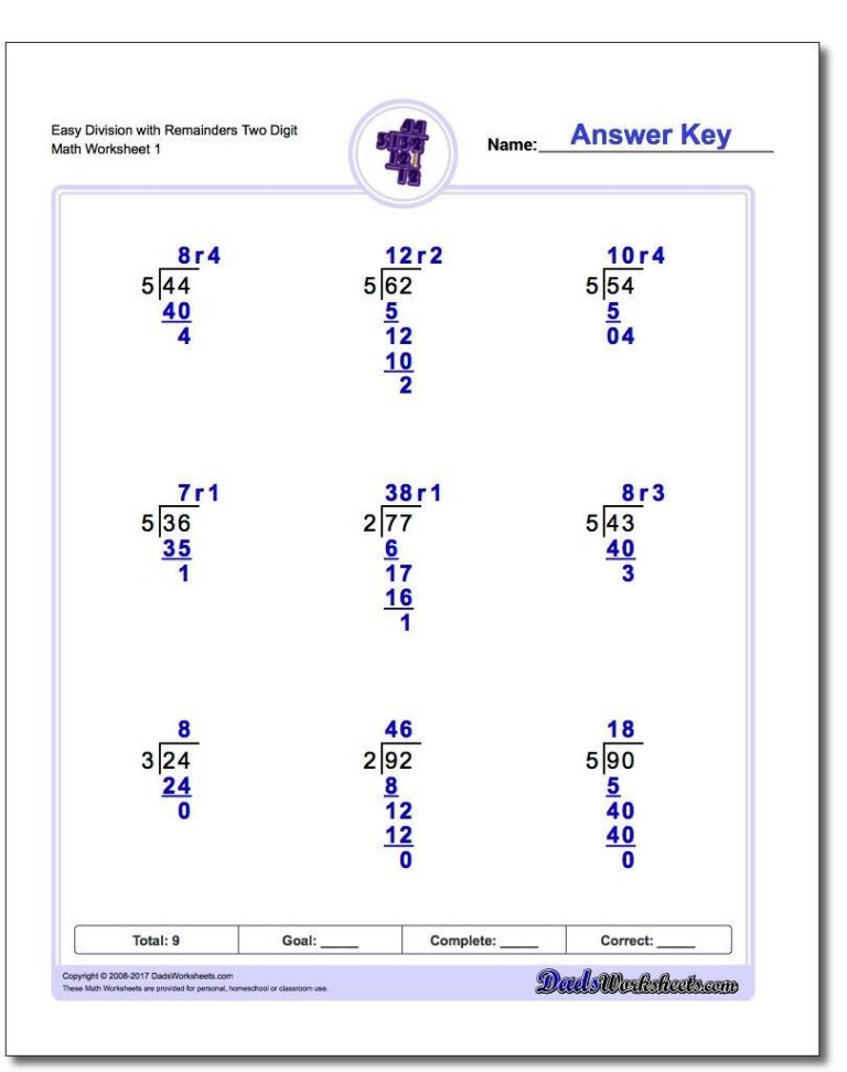 Sample Long Division Problems 5th Grade