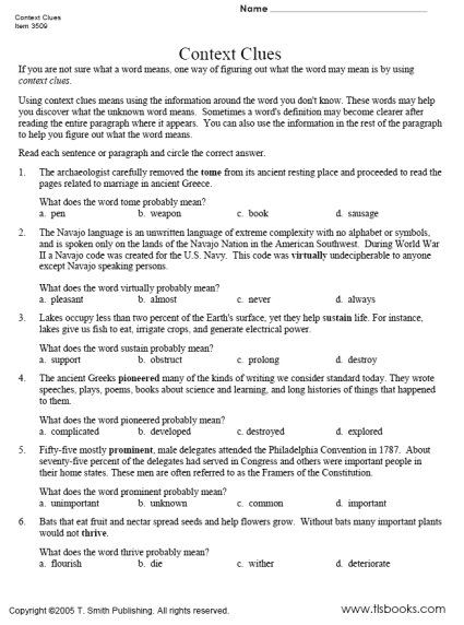 5th Grade Context Clues Worksheets Grade 5