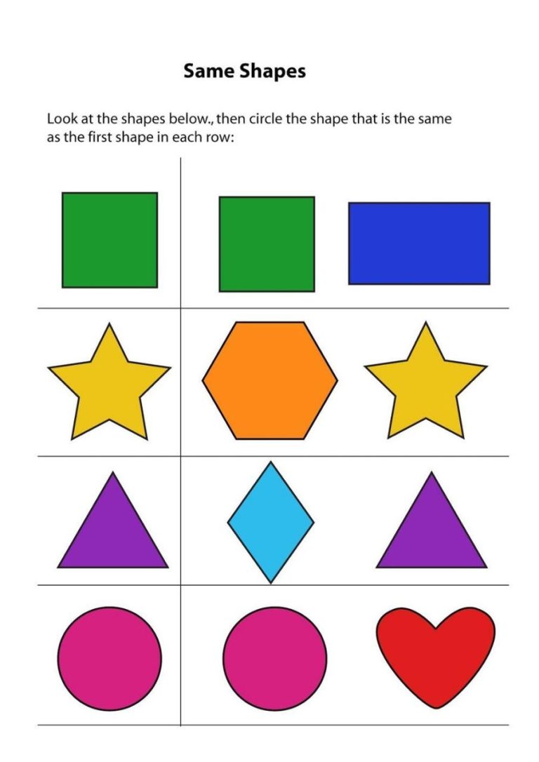 Same And Different Worksheets For Kids