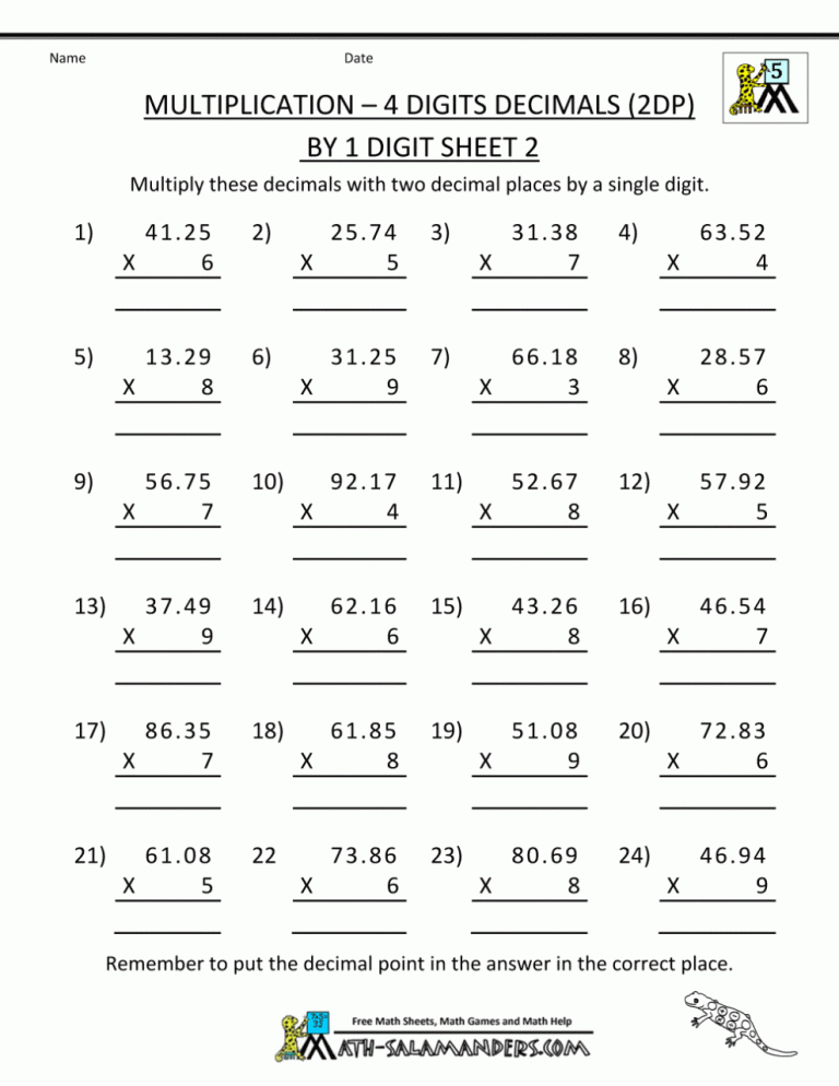Multiplication Worksheets Pdf Grade 4
