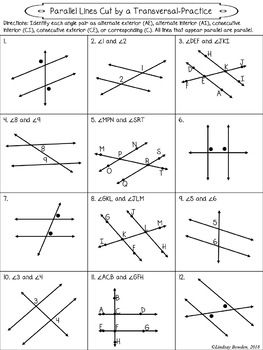 3.1 Parallel Lines And Transversals Worksheet Answers