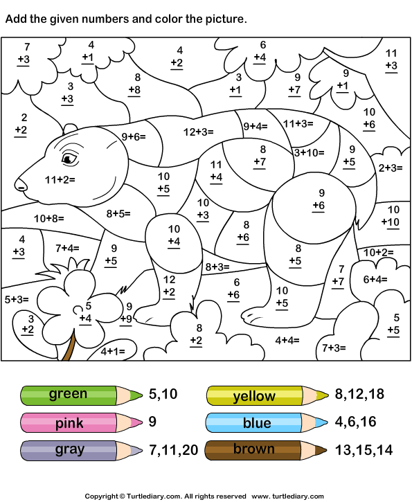 Addition Coloring Worksheets For Kindergarten