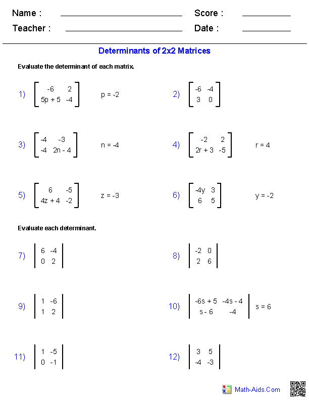 Matrix Multiplication Worksheet Doc