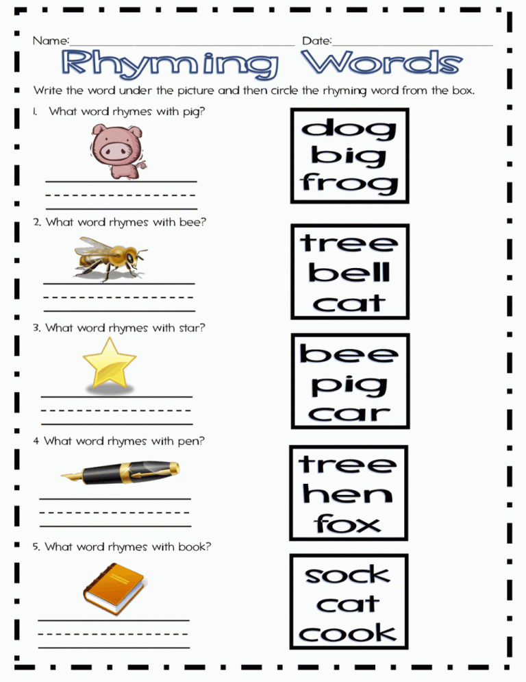 First Grade Rhyming Words Worksheet For 1st Grade