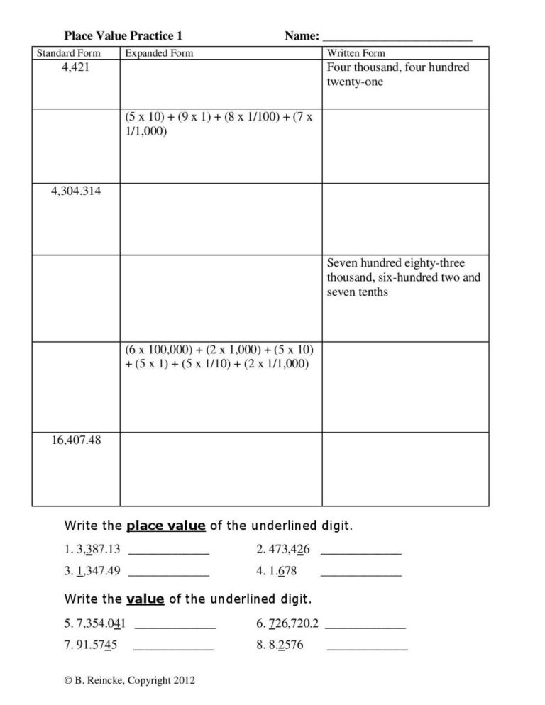 Expanded Notation Worksheets 4th Grade