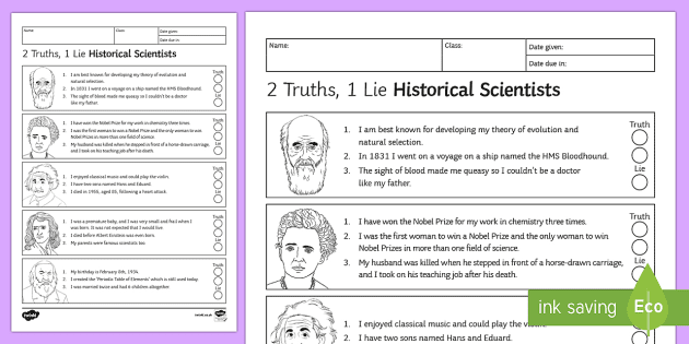 Two Truths And A Lie Worksheet Free