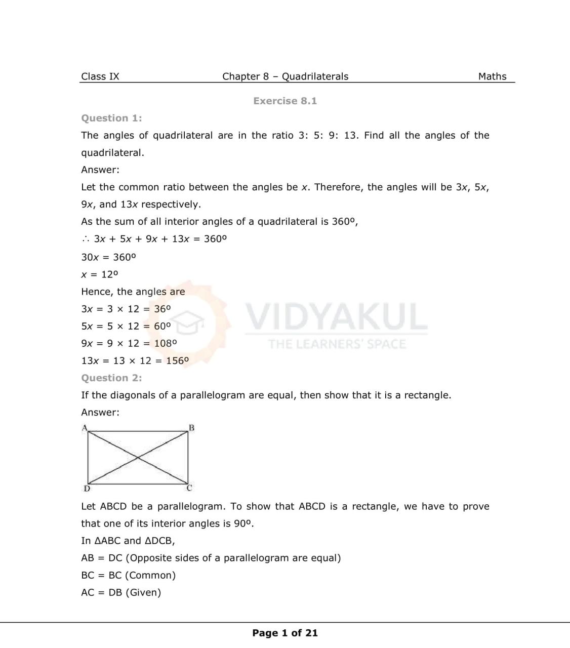 Quadrilaterals Worksheet Grade 9