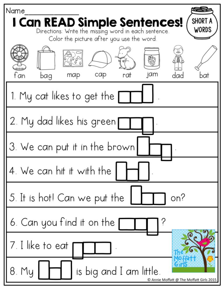 Simple Sentence Worksheet For Kids