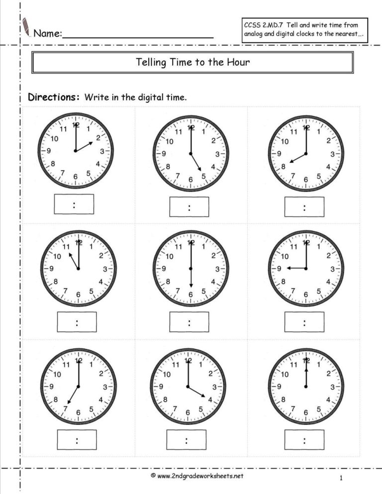 Time Worksheets To The Hour And Half Hour