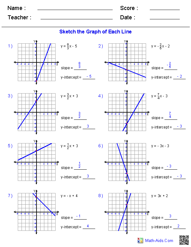 Algebra Graphing Linear Equations Worksheet Answer Key