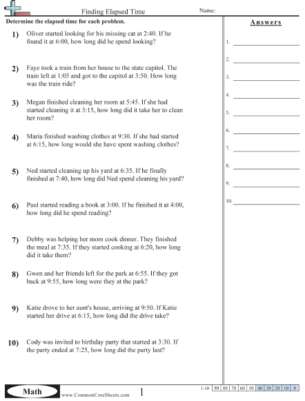 Word Problem Time Worksheets Grade 5