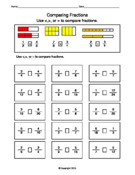 Comparing Fractions Worksheets Grade 2