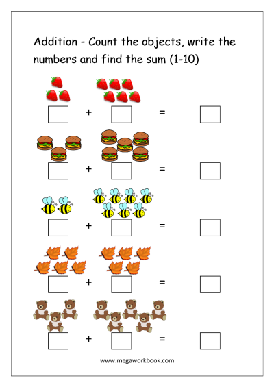 Addition Worksheets For Kindergarten 1-10