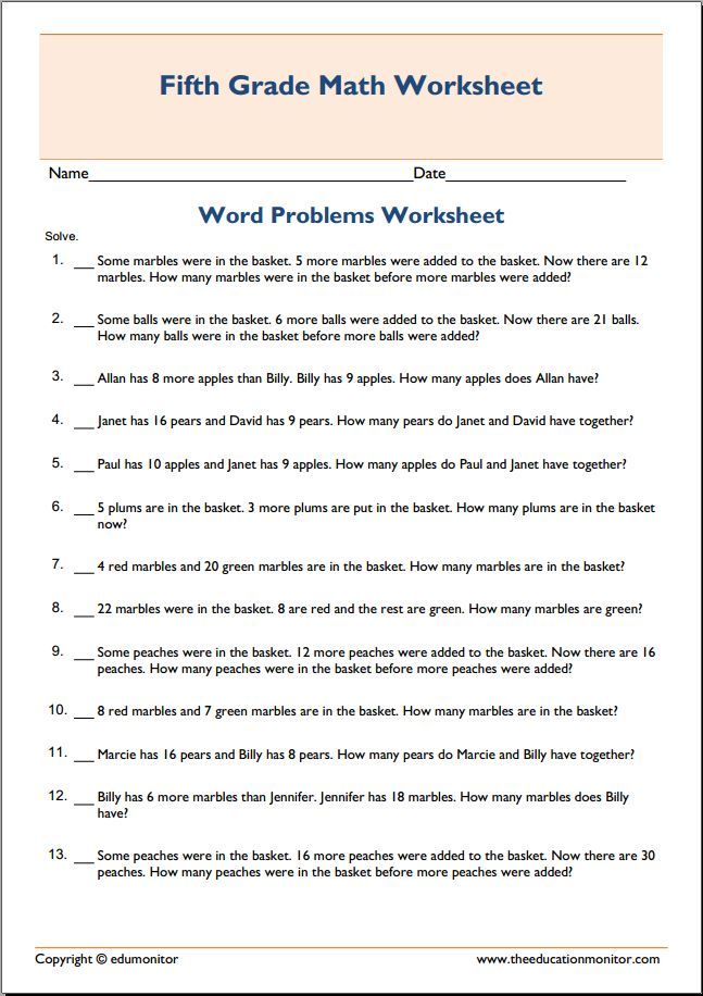 Math Worksheets Grade 5 Word Problems