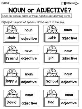 2nd Grade Noun Verb Adjective Adverb Worksheet