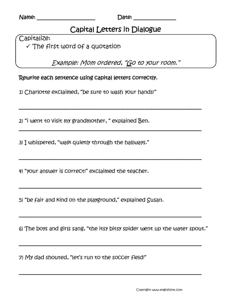 Capitalization And Punctuation Worksheets Grade 2