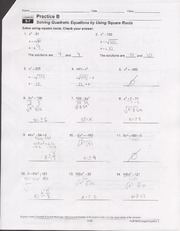 Solving Quadratic Equations By Taking Square Roots Worksheet Doc