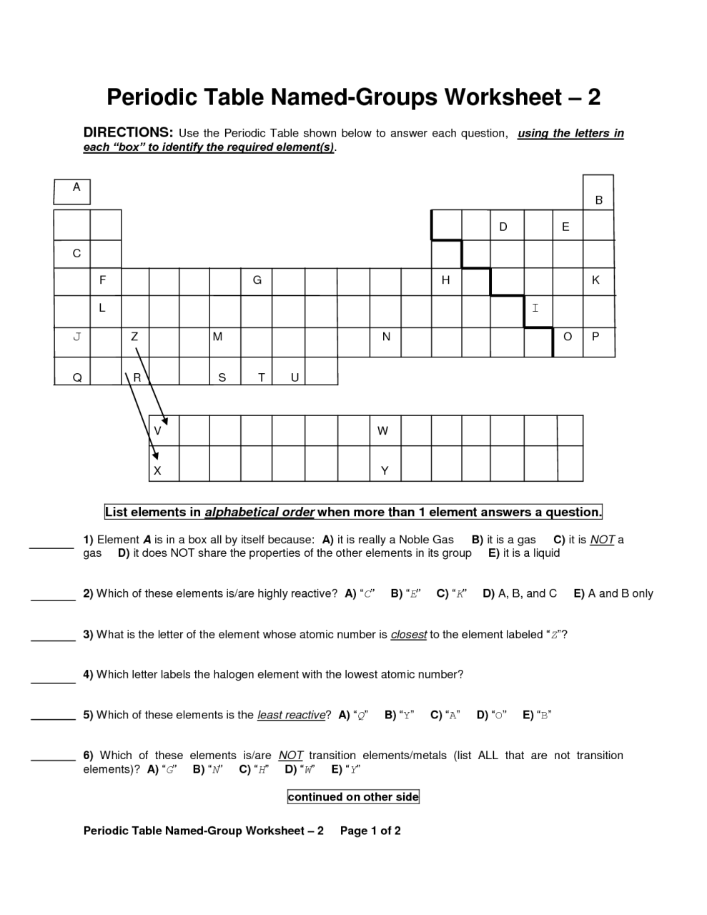 Using The Periodic Table Worksheet Answers
