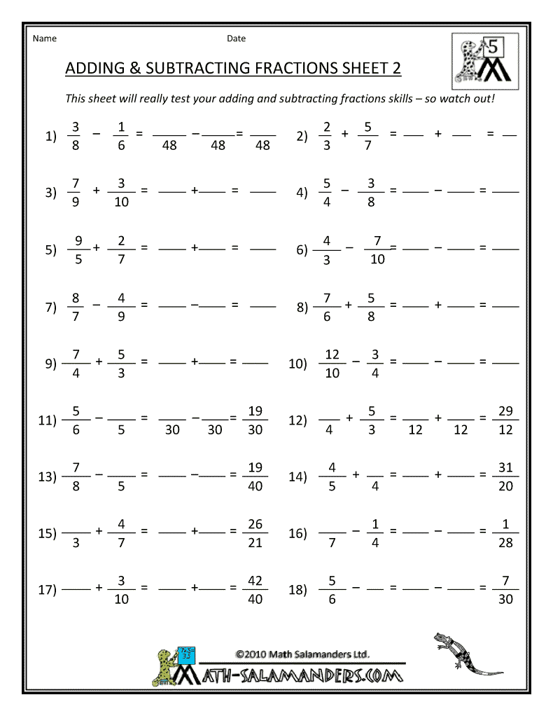 5th Grade Adding Similar Fractions Worksheets
