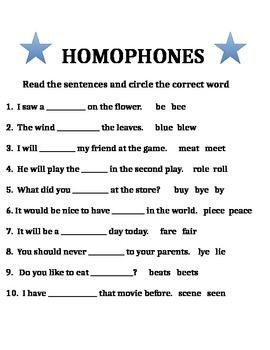 2nd Grade Homophones Worksheets For Grade 2