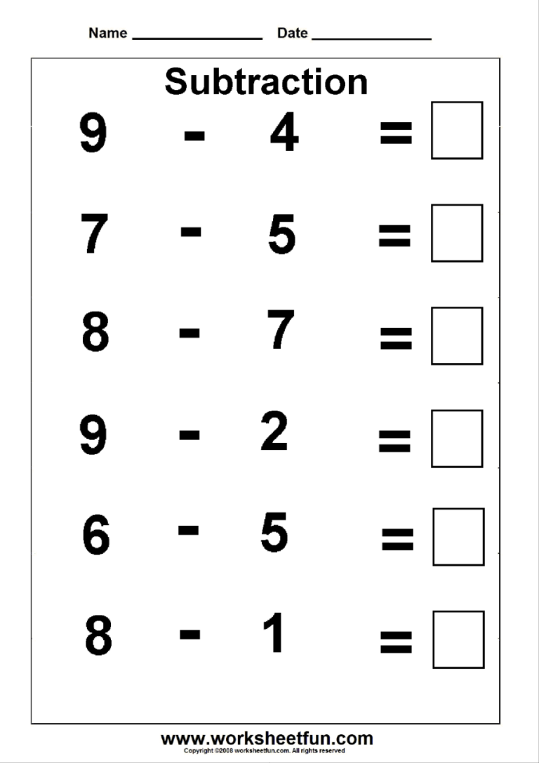 Subtraction Worksheets With Pictures Free