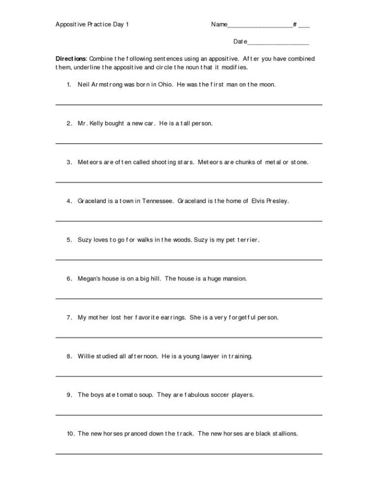 8th Grade Appositive Worksheet