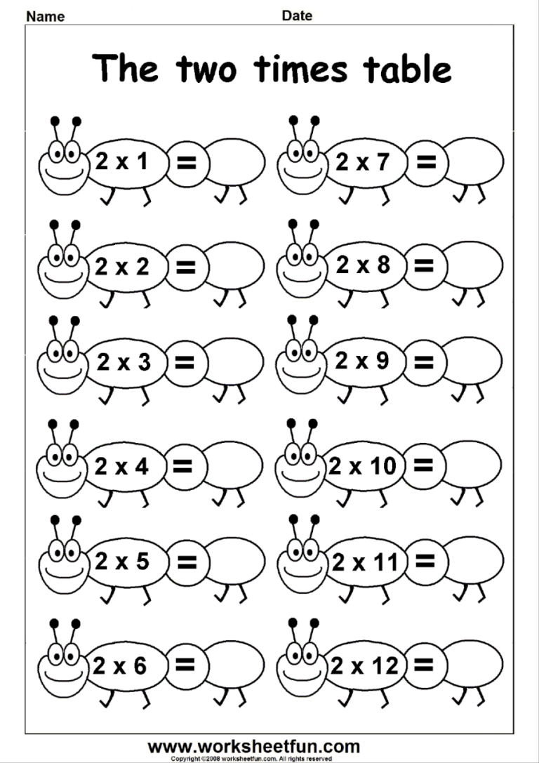 3rd Grade 2 Times Tables Worksheets