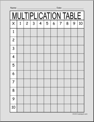 Printable Blank Free Printable Multiplication Table