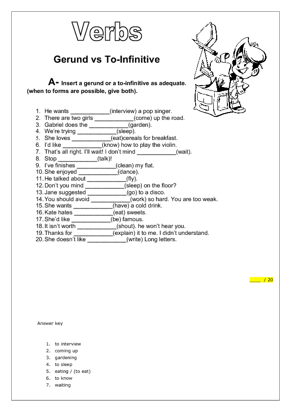 Gerund Worksheet Grade 6