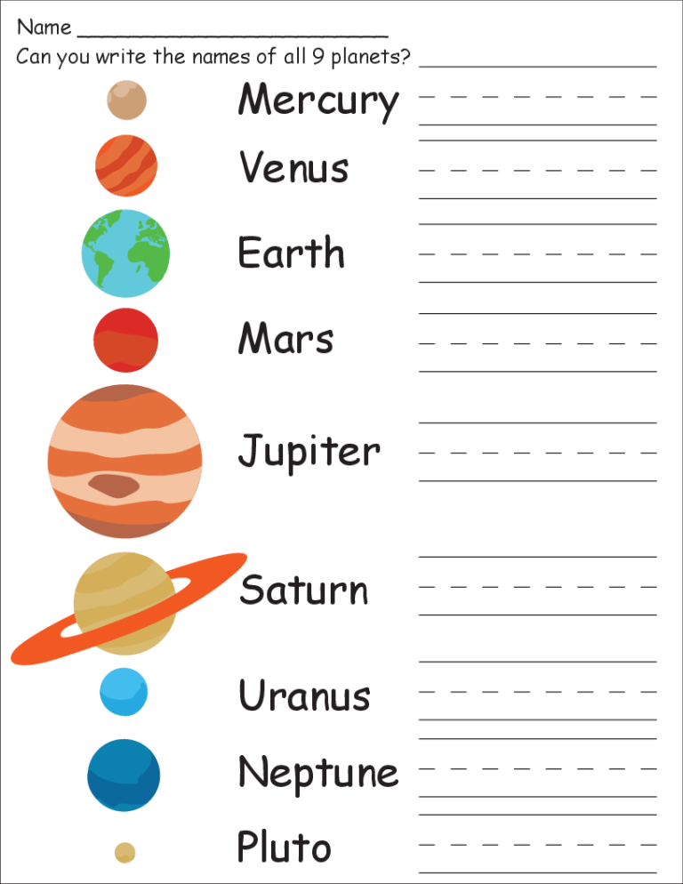 Space Worksheets Kindergarten