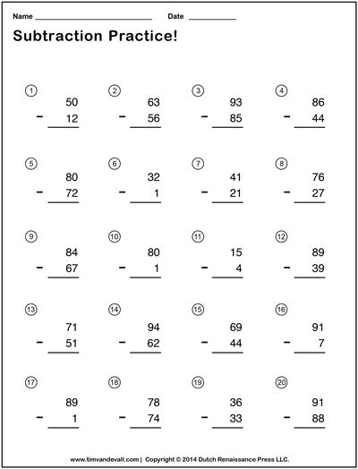 Two Digit Subtraction With Regrouping Problems