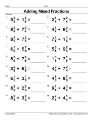 Adding Mixed Fractions Worksheets