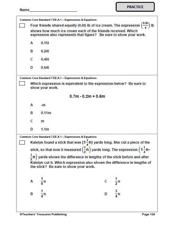7th Grade Common Core Math Worksheets Pdf