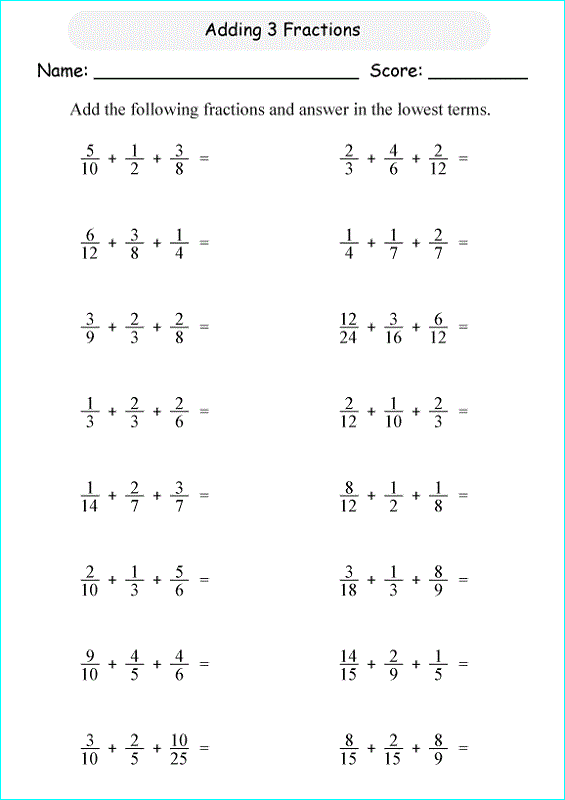 6th Grade Adding Fractions Worksheets Grade 6