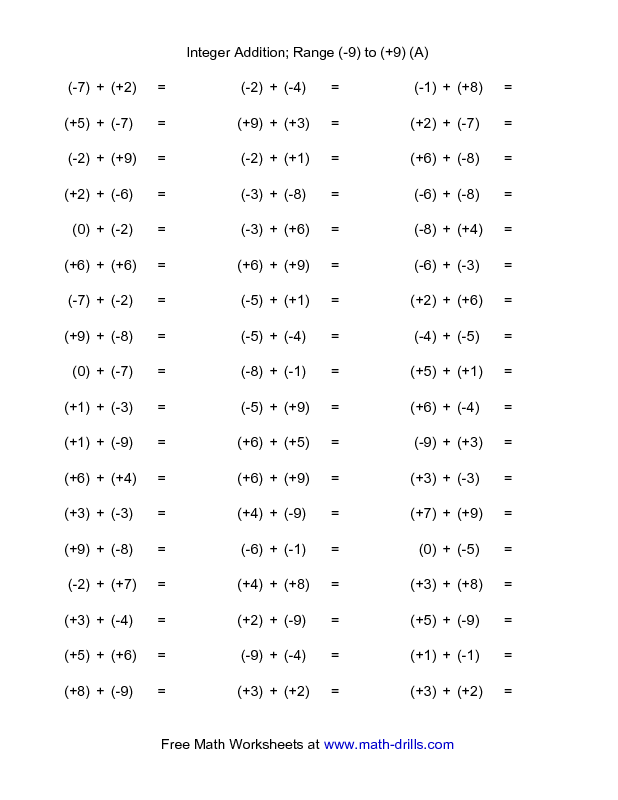 Grade 8 Dividing Integers Worksheet
